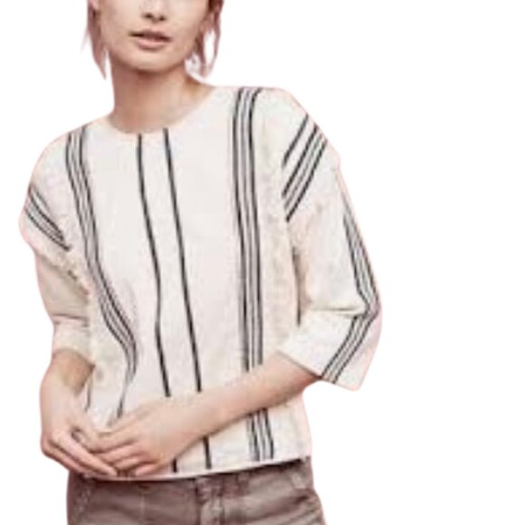 Anthropologie Tops - Anthropologie by Eri + Ali Top Cotton Fringe Boho Zipper 3/4 Sleeves, sz Large